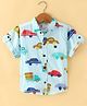 Dew Drops Poplin Cotton Knitted Half Sleeves Vehicle Printed Shirt - Aqua Blue