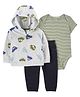 Carter's Baby Car 3-Piece Fleece Cardigan Set with Car Print - Grey & Light Green