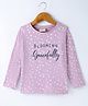 Lazy Bones Sinker Knit Full Sleeves T-Shirt with Floral & Text Print - Lilac