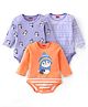 Babyhug Interlock Knit Full Sleeves Onesie With Penguin Printed Pack of 3 - Purple & Orange