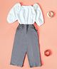 Bella Moda Cotton Three Fourth Balloon Sleeves Solid Top & Pant Set - White