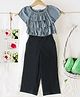 Bella Moda Cotton Half Sleeves Layered Solid Top & Pant Set - Grey