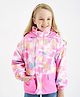 Primo Gino Woven Full Sleeves Front Open Hooded Jacket with Abstract Print - Pink