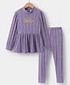 Kookie Kids Full Sleeves Textured Top & Leggings Set With Text Print - Purple