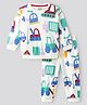 Bonfino 100% Cotton Knit Full Sleeves T-Shirt & Joggers Co-Ord Set With Vehicles Print - White