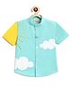 Tiber Taber Half Sleeves Sun & Clouds Embroidered Shirt - Blue