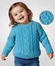 Babyoye Knitted Full Sleeves Pullover with Cable Knit Design - Blue
