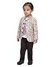 DOTSON Jacquard Tee & Pant Set With Full Sleeves Floral Printed Jacket - Wine