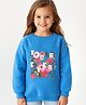 Pine Kids Cotton Knit Full Sleeves Drop Shoulder Sweatshirt with Text & Floral Print - Blue