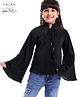 Arias Girls Pleated Bell Sleeves Tops with Cord Tie- Black