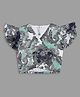 Actuel Frill Sleeves Floral Printed Crop Top - Green Blue & White