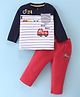Child World Cotton Knit Full Sleeves T-Shirt & Woven Pants Set With Stripes & Vehicles Print - Navy