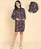 Zelena Rayon Full Sleeves Checkered Printed Maternity Feeding Dress With Concealed Nursing Access - Black