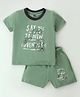 Evimo SIngle Jersey Knit Half Sleeves T-Shirt & Shorts Set With Adventure Print - Green