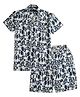 CAVIO Cotton Half Sleeves Abstract Printed Shirt With Coordinating Shorts Set - Navy Blue