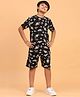 Ninos Dreams Cotton Jersey Half Sleeves Space Mission Printed Shorts Co Ord Set - Black