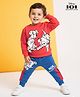 Babyhug Disney Terry Knit Full Sleeves T-Shirt & Jogger Pant Set with 101 Dalmatians Graphic & Quilt Detailing - Red & Blue