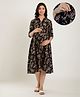 CRAFIQA Three Fourth Sleeves Floral Printed Maternity Dress With Concealed Zipper Nursing Access - Black