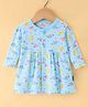 Child World Interlock Knit Full Sleeves Front Open Frock with Dino Print - Sky