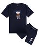 CAVIO Cotton Blend Half Sleeves Bear Embroidered Tee And Shorts Set - Rust