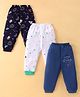 Mini Donuts 100% Cotton Knit Full Length Lounge Pants With Space Theme Print Pack Of 3 - White Navy & Blue