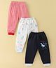Mini Donuts 100% Cotton Interlock Knit Full Length Striped Lounge Pants with Bird Print Pack of 3 - Multicolour