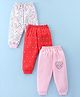 Mini Donuts  100% Cotton Interlock Knit Full Length Lounge Pants with Floral & Heart Print Pack of 3 - Multicolour