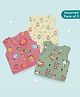 A Toddler Thing Organic Muslin Cotton Pack Of 3 Sleeveless Floral & Animal Printed Jhablas - Blue Pink & Yellow