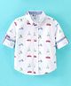 ToffyHouse 100% Woven Cotton Poplin Full Sleeves Shirt with Vehicle Print - White