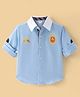 ToffyHouse 100% Cotton Woven Full Sleeves Text Embroidered Shirt - Light Blue