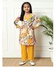READIPRINT Three Fourth Sleeves Floral Printed Kurta With Pant - Mustard
