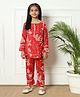 READIPRINT Full Sleeves Floral Printed With Gotta Lace Embellished Coordinating Kurta & Pant Set - Red