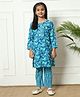 READIPRINT Three Forth Sleeves Floral Printed Kurta With Chevron Printed Pant - Blue
