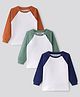 Bonfino 100% Cotton Knit Contrast Raglan Full Sleeves T-Shirts With Pack Of 3 - Orange Green & Navy Blue