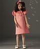 KIDSDEW Satin Puff Sleeves A Line Knee Length Party Dress  - Coral