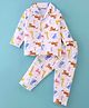 Little Darlings Cotton Knit Full Sleeves Night Suit With Animals Print - White