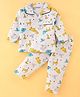 Little Darlings Cotton Knit Full Sleeves Night Suit With Animals Print - Off White