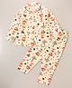 Little Darlings Cotton Knit Full Sleeves Night Suit With Autumn Forest Print - Cream