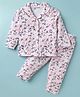 Little Darlings Cotton Knit Full Sleeves Night Suit with Leafy Print - White