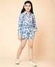 Piccolo Cotton Full Sleeves Peacock Printed Shirt And Shorts - Blue