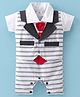 Mom's pet Half Sleeves Striped Mock Style Waistcoat With Tie Detailed Romper - White