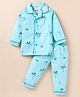 Child World Poplin Woven Full Sleeves Front Open Night Suit With Beach Theme Print - Aqua