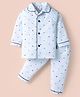 Child World Poplin Woven Full Sleeves Front Open Night Suit With Vehicle Print - Sky Blue