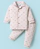 Child World Poplin Woven Full Sleeves Front Open Night Suit With Vehicle Print - Peach
