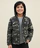 Pine Kids Woven Full Sleeves Hooded Front Open Sweatjacket with Camouflage Design - Olive Green