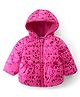 Babyhug Woven Full Sleeves Padded Hooded Jacket With Metallic Print & Bow Applique - Pink
