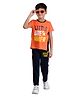 Clothe Funn Half Sleeves Little Dreamer Printed Tee & Track Pant Set - Orange & Navy