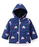 Babyhug Full Sleeves Padded Jacket with Hood Hearts Print - Navy Blue