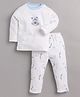 BABY GO Cotton Knit Full Sleeves Adorable Bear Printed Tee & Pant Set - White