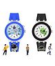 Spiky Set Of 2 Round 3D Cartoon  Analog Watches   - Black And Blue